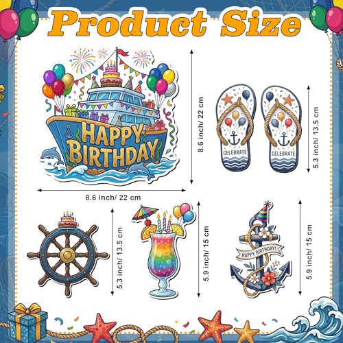 Image of Kanayu 6 Pcs Happy Birthday Cruise Door Decorations Magnetic Large Ship Decorations Magnets Anchor Cruise Decor Car Fridge Magnet Decal for Carnival Stateroom Door