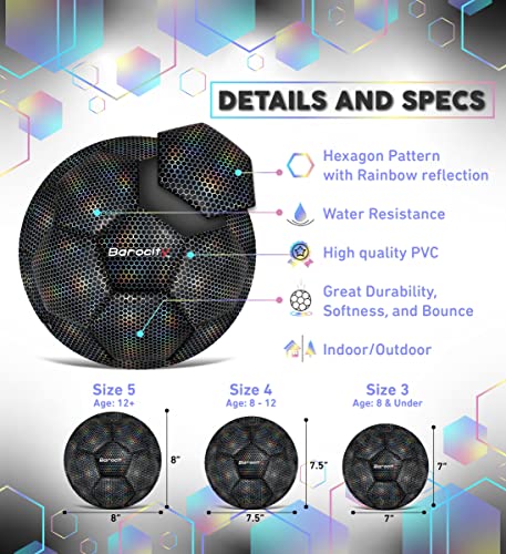 Image of Soccer Ball - Boys and Girls Soccer Ball with Reflective Hex, Outdoor and Indoor for Playtime, Training, and Games - Iridescent Black Size 3