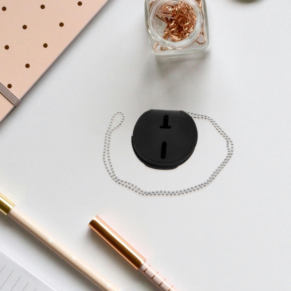 7 Pièces Porte-badge D'identification Rond en PU avec Clip Métal