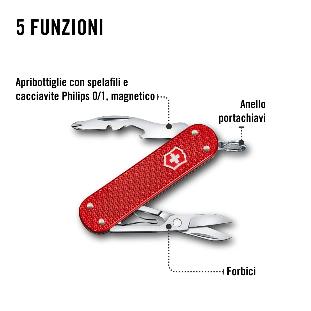Victorinox Companion S Alox, Multiuso, Tascabile, 5 Funzioni, Piccolo, incl. Forbici e Cacciavite, Swiss Made, Rosso