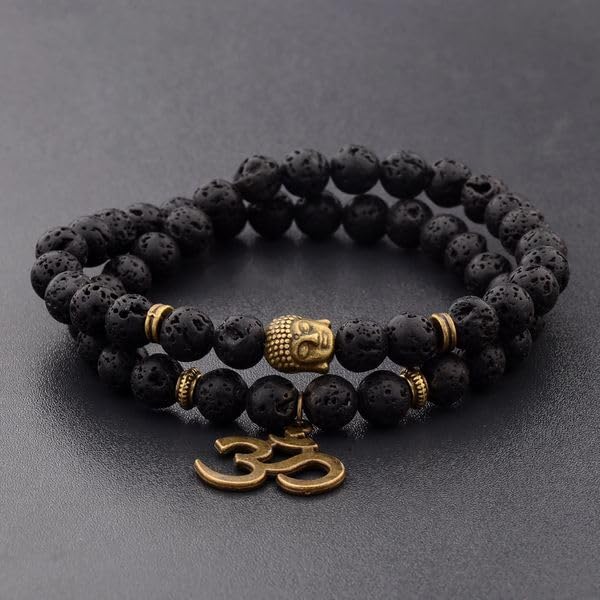 Image of Natural Volcanic Lava Om Buddha Bracelet