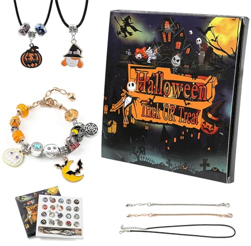 Halloween Treasures Charm Bracelet, Spooky Halloween Charm Bracelet with Interchangeable Charms Adjustable Fit, With Pumpkins Bats and Skulls Fun, For Parties and Daily Wear