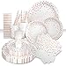 VAINECHAY 120pcs Stoviglie Usa e Getta Compleanno Rosa Piatti di Carta Festa Paglia Coppa Bicchiere Carta Tovagliolo per Matrimoni Feste Baby Shower Natale Punto d'onda Oro