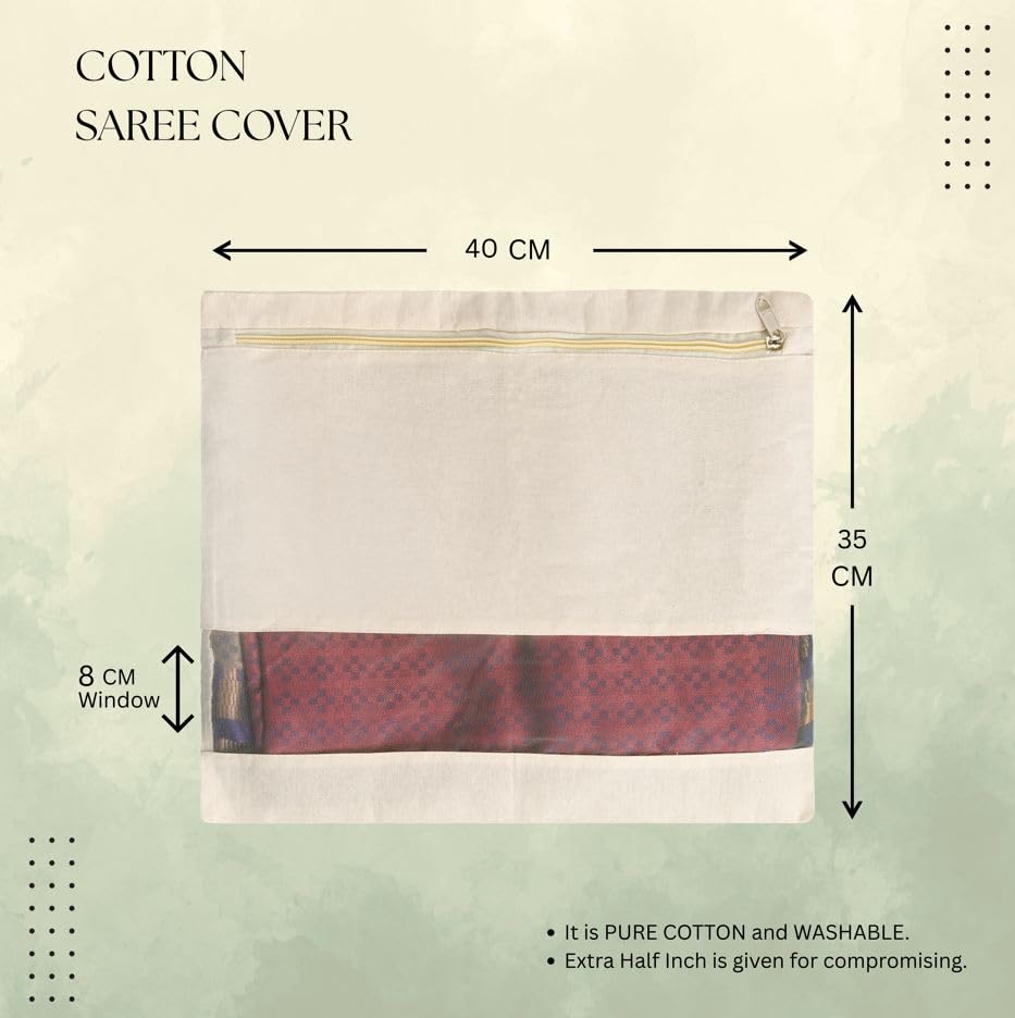 Image of Kmils Cotton Saree Cover Bags with Zipper, Saree Storage Organizer for Wardrobe, Dust Proof Garment Storage Covers for Sarees, Dresses & Ethnic Wear (16 X 14 Inches)(SAREE COVER PACK OF 12)