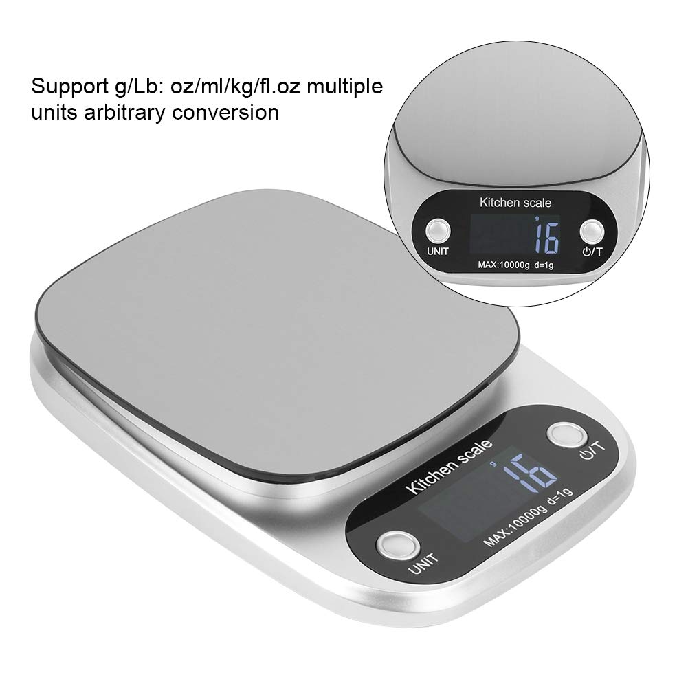 Żywność waga kuchenna waga do pieczenia Mini przenośna waga elektroniczna ze stali nierdzewnej cyfrowa waga gram i uncja dokładna waga srebrny 10 KG/1G