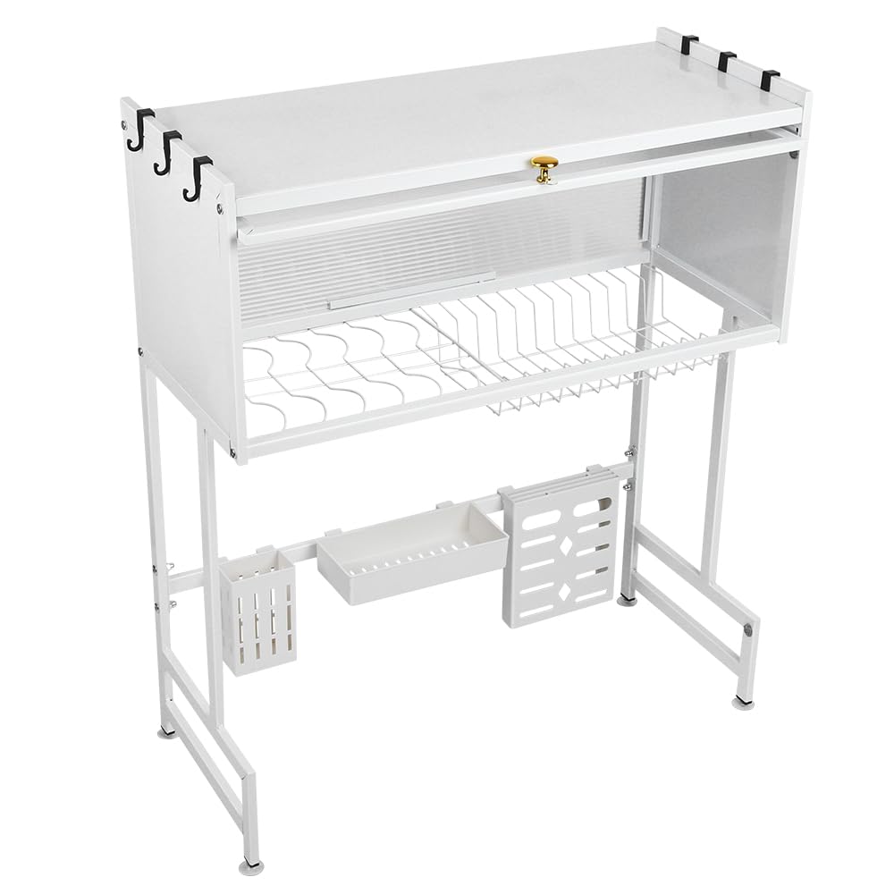 Escurridor de vajilla superior del fregadero de 2 niveles antioxidante con soporte para utensilios y tabla de cortar almacenamiento y organización de cocina, soporte para utensilios, 65 x 30 x 78 cm