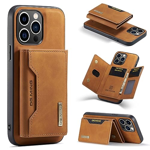 Étui pour iPhone 14 Pro Max avec porte-carte magnétique en cuir brun