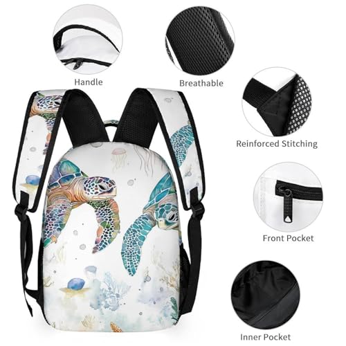 Sea Turtles Jellyfish Starfish Coral Backpack Shoulder Bags Lunch Bag Pencil Case Box 3 Set Daypack Cute3