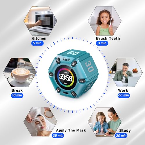 Image of Pomodoro Timer, Magnetic Visual Timer with Flip Countdown, Silent & Alarm, Tools for Anyone, Cube Digital Timer for for Work, Kitchen Cooking, Study, 3 /5 /10 /25 /30 /60min & Custom Countdown - Turquoise