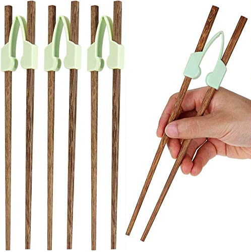 Chopstick Helper, Training Learning Practicing Chopsticks for Adults, Kids, Beginners, Trainers or Learners, Hinges Connector Wooden Reusable Non-Slippery Replaceable - Right or Left Handed (9 Pieces)