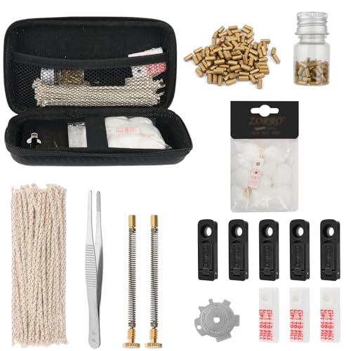 Lighter Repair Kit with Flints Wicks Cotton Screws & Felt Pads - Complete Maintenance Set for Vintage Petrol Lighters and Fluid Lighter Replacement Parts