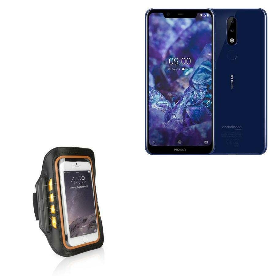 BoxWave Case for Nokia 5.1 Plus (Case JogBrite Sports Armband, High Visibility Safety Light LED Runners Armband for Nokia 5.1 Plus - Bold Orange