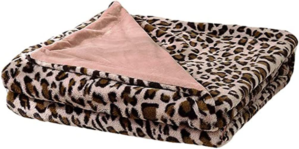 DianShaoA Faux Fur Bed Blanket In Leopard Print, Reversible Soft Fluffy Fleece Throw Blanket, Machine Washable Pink 130 * 160cm