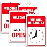 Will Return Sign With Clock - 2 Pack - 9.25 x 5.75 Inch - Bright Red and White Colors - Includes Suction Cup - Ideal Be Right Back Signs for Business, Retail Store, Office Door or Window