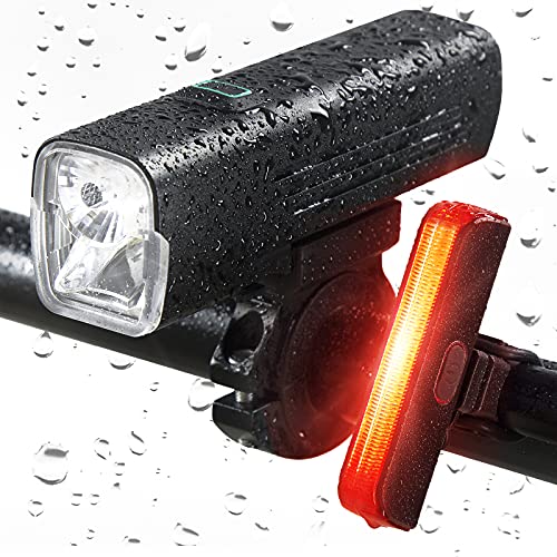 Rechargeable LED Bicycle Lights Waterproof - Bicycle Headlight Runtime 10+ Hours 7 Modes High and Low Beam Bike Front and Back Lights Set - Tough Durable Bike Lights for Night Riding Mountain