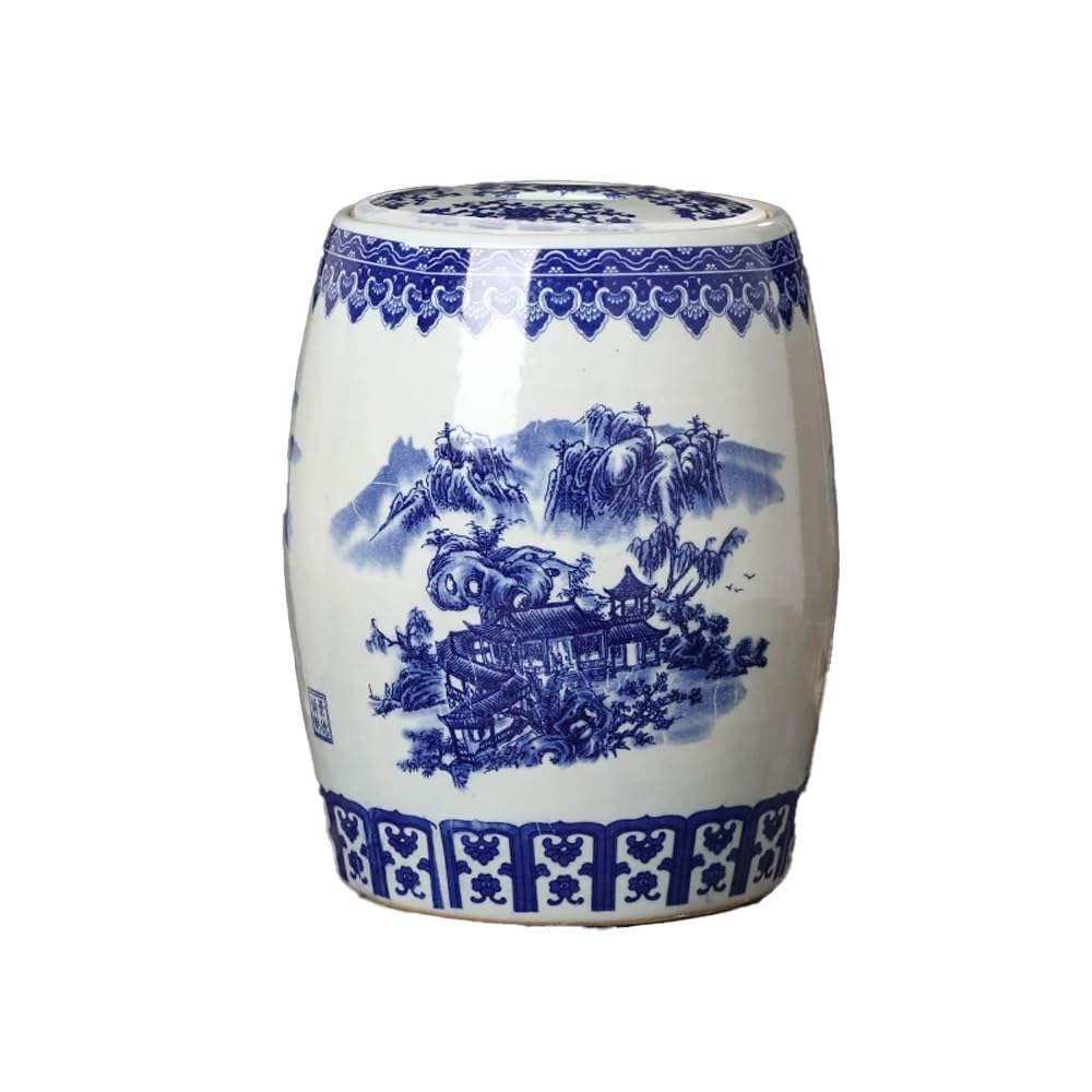 Sxhjdy Model A Chinese Retro Ceramic Rice Storage Jar 10 15 25Kg Dispenser Ceramic Grain Bucket With Lid, Blue And White Food Airtight Storage Jars(,25Kg/55Lbs)