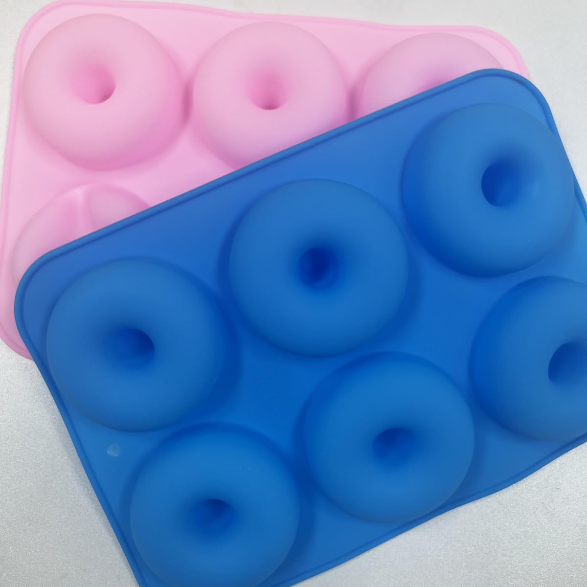 Moldes de silicona antiadherente para donas, 2 moldes para donas, hornear semiciresferas, pasteles, pan, 6 agujeros, utensilios de cocina, rosa y azul 8