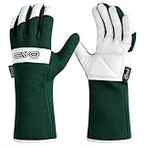 EVO Fitness Gardening gloves for Men and Women Tough Thorn Proof Comfortable Breathable Protective leather with Strong Grip Rigger Garden work Safety gloves (Long Green, M)