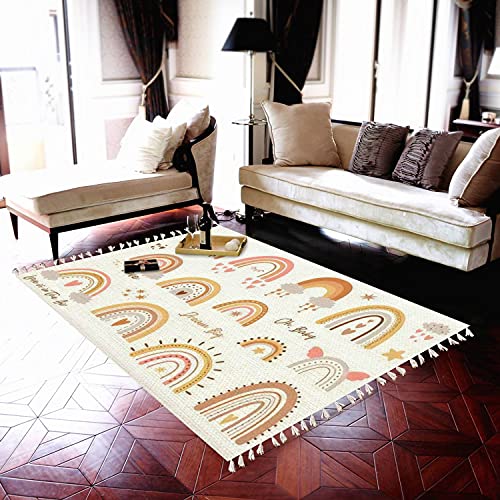 Image of JBNJANKDAV Boho Rug Baby Rainbow Set Kids Design Pastel Shapes Hand Drawn Cute Area Carpet Patio Hallway Runner Mat Pad Minimalist Home Decor for Living Room Bedroom Indoor Outdoor, Multi