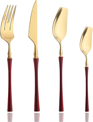 JASHII Juego de cubiertos mate de 8 piezas de acero inoxidable 304 con acabado satinado con mango de cintura pequeño, juego de cubiertos de servicio