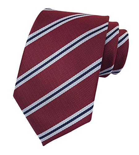 Ctskyte Men Stripe Burgundy Red White Jacquard Ties Formal Necktie For Big Boy Youth Son Dad