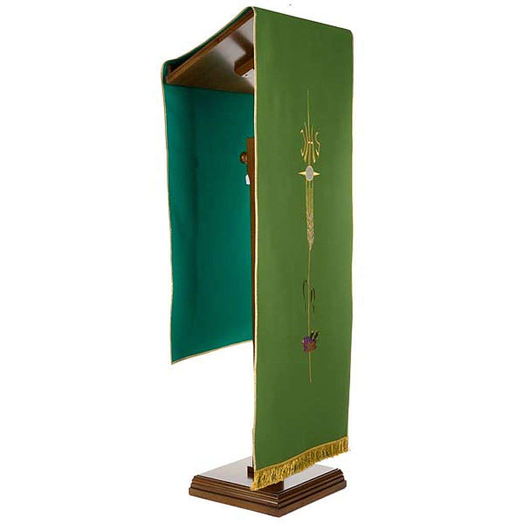 Gold IHS, Wheat and Grapes Pulpit Cover with Fringe, RedHeight: 250 cm|Width: 49 cmRed