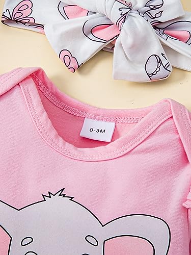 Baby Girls 0-18 Months Elephant Pattern Romper and Pants Outfit3