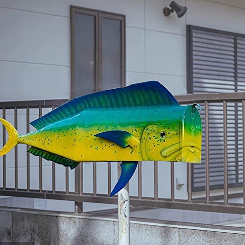 Creative Mahi Mahi Fish Mailbox, With Cover Magnetic Handmade Mailbox For Garden Home Decor Standard Colorful Fish Artwork, Metal Mailboxes For Outside Wall Mount #TOP1