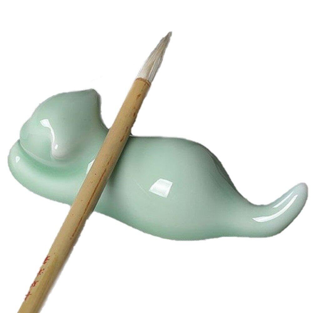 Fituenly Green Ceramic Pen Rest Writing Brush Holder Chinese Calligraphy Pen Holder For Watercolor Ink Painting School Office Supplies