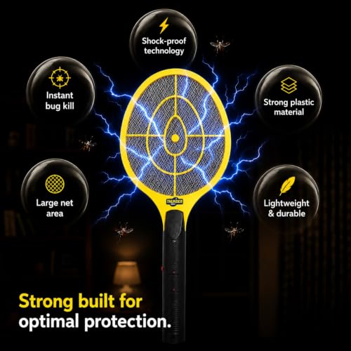 Image of HUNTER Rechargeable Mosquito Swatter Bat | Electric Mosquito Killer Zapper Racket | Shock Proof, Safe for Humans & Pets, Environment Friendly, Yellow (Pack of 1)
