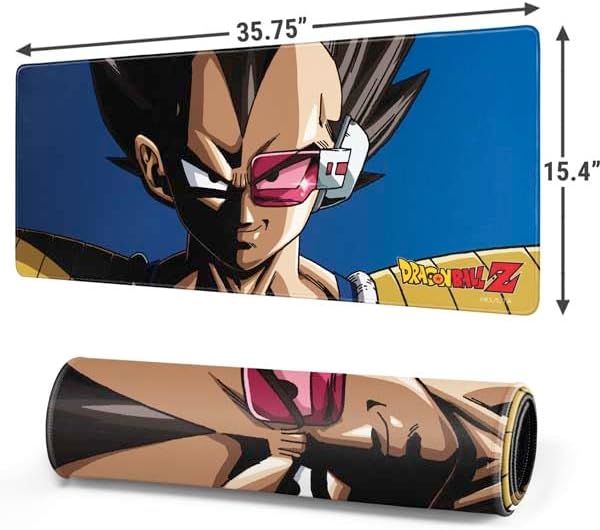 Skinit Extra Large Gaming Mouse Pad - Officially Licensed Vegeta Portrait Design with Stitched Edges, Waterproof, Non-Slip Rubber Base, Desk Mat for Keyboard & Mouse, 35.75" x 15.4" inches