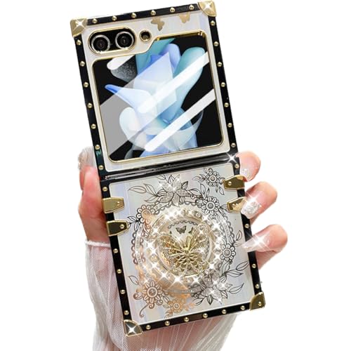 Étui de luxe Samsung Z Flip 6 antichoc en TPU souple blanc à strass