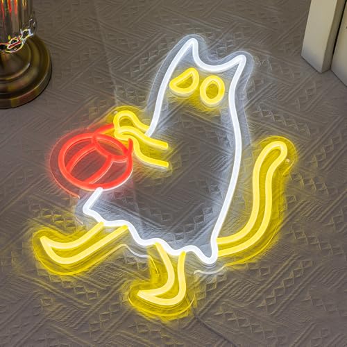Image of Ghost Cat Neon Sign Halloween Neon Light for Wall Decor | Pumpkin Neon Signs USB Powered LED Neon Light for Halloween bedroom Kids Room Bar Club Decor