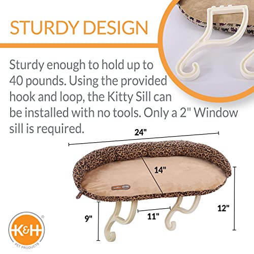 K&H Pet Products Deluxe Kitty Sill W/ Bolster Cat Window Bed, Cat Window Perch For Large Cats, Cat Window Hammock, Cat Window Seat, Window Cat Bed, Cat Perch Cat Hammock –Tan Leopard Print #TOP1