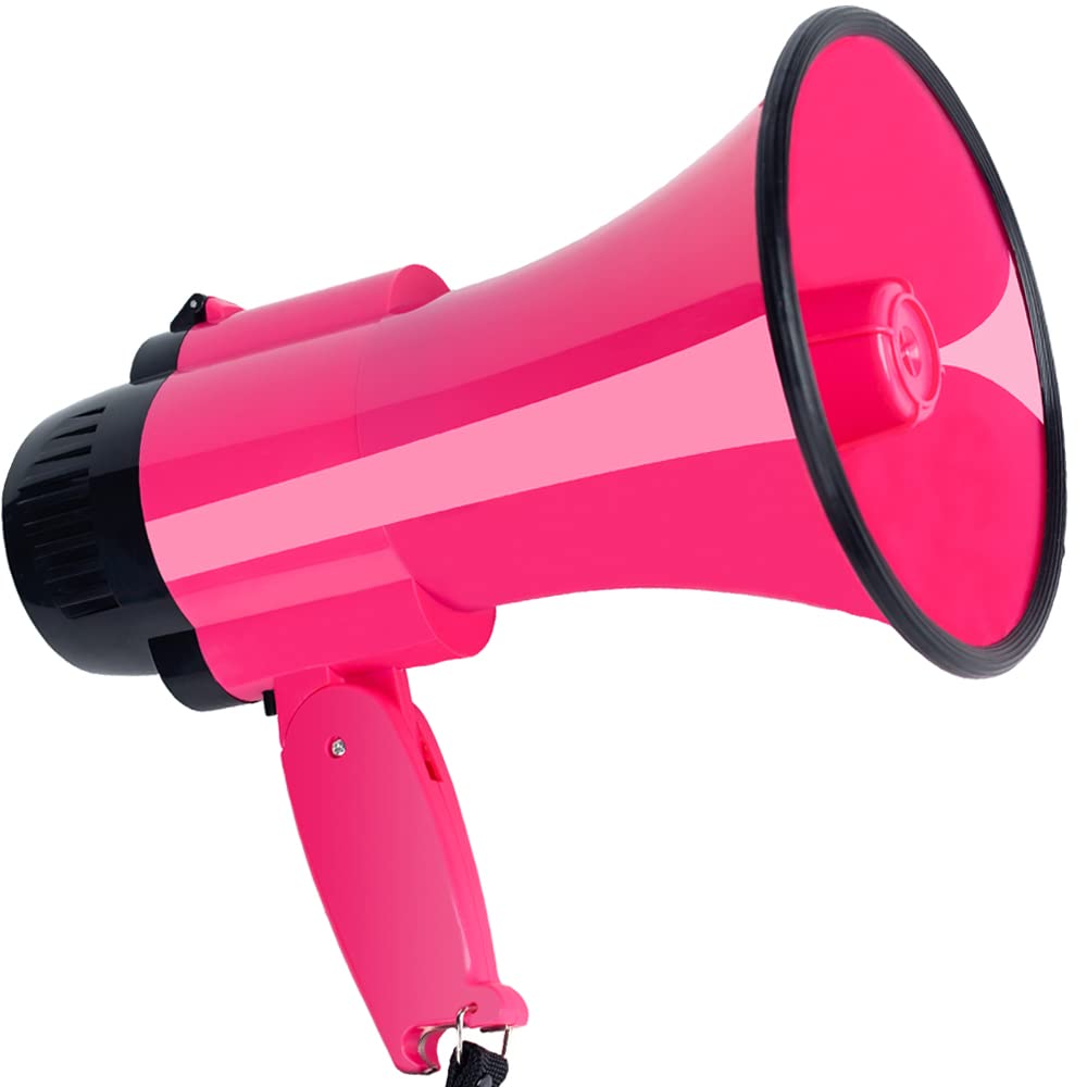 Loudmore 30 Watt Power Portable Megaphone Bullhorn Speaker Voice, Siren/Alarm and 240S Recording with Volume Control and Strap (DeepPink)