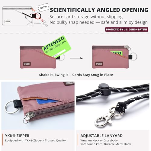 Image of RFID Blocking Travel Wallet with Adjustable Lanyard, Small Nylon Zipper Pouch and Badge Holder for ID, Credit Cards, Cash, Keys, Commuters (Warm Mauve)