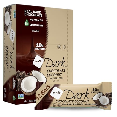 Image of NuGo Dark Chocolate Coconut, 10g Protein Bar, Vegan, Gluten Free, Non-GMO, Kosher Pareve, 12 Count