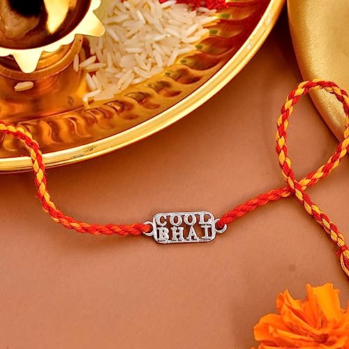 925 Silver Bhai Thread Rakhi with Roli Chawal Pack