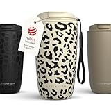 LARS NYSØM Thermo Kaffeebecher to go mit Trageschlaufe 500ml | Travel Mug 0,5 Liter mit Isolierung | Auslaufsicherer Edelstahl Thermobecher mit Musterdesign für Café & Tee