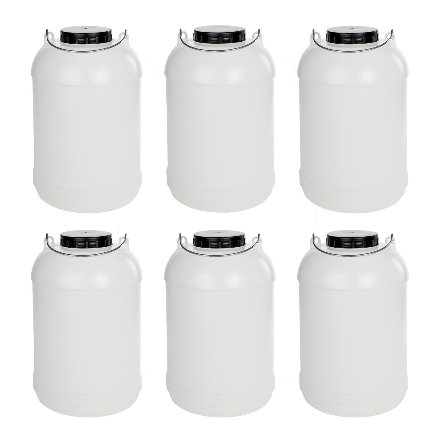 Pack 6 Bidones Redondos de Plástico con Asa de Hierro. Bidón para Aceitunas, Garrafa, Tanque de Agua con Tapa y Boca Ancha. Apto para todo tipo de Líquidos (10L (6 Uds)