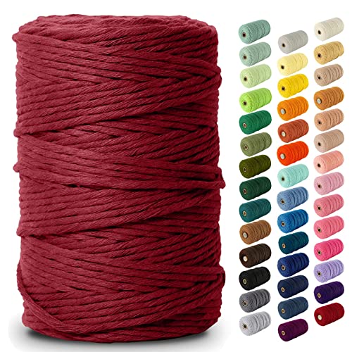 Nook Theory Macrame Cord - Single Strand 3mm 220 Yards Cotton Rope, 4mm 5mm Yarn, String for Crafts, Perfect for Macrame Wall Hanging (Maroon)