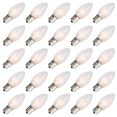 Abeja 25 Pack C9 Incandescent Replacement Bulb C9 Christmas Light Bulb for Holiday Party Christmas Decorative String Light E17 Intermediate Base 7w Clear Bulb