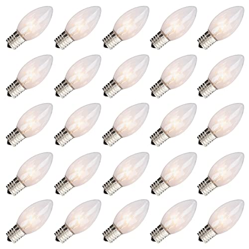 25 Pack C9 Incandescent Replacement Bulb C9 Christmas Light Bulb for Holiday Party Christmas Decorative String Light E17 Intermediate Base 7w Clear Bulb