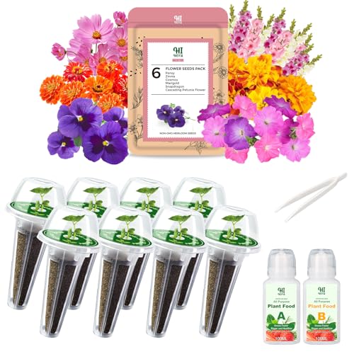 Flower Seed Pod Kit Mix of 6 Different Included Pansy Cosmos Zinnia Marigold Snapdragon Cascading Petunia Flower Seed Starter Pod Kit for Hydroponics Growing System with Plant Food 8-Pod