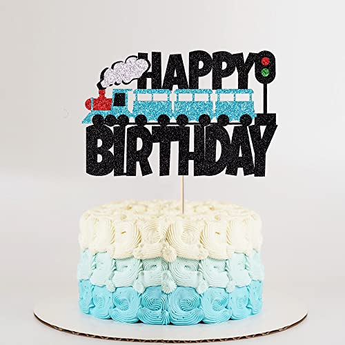 Train Happy Birthday Cake Topper，Steam Train Traffic Vehicle Theme Birthday Party For Kids Baby Shower Party Decor Supplies #TOP2