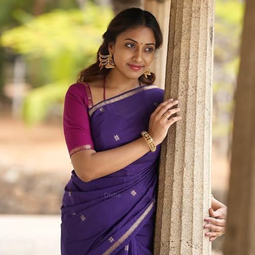 Image of Original Maheswari Cotton Silk Saree for Women | Kanjivaram Pure Silk Cotton Sari with Blouse | Zari Work | Tassels | Handloom Weave