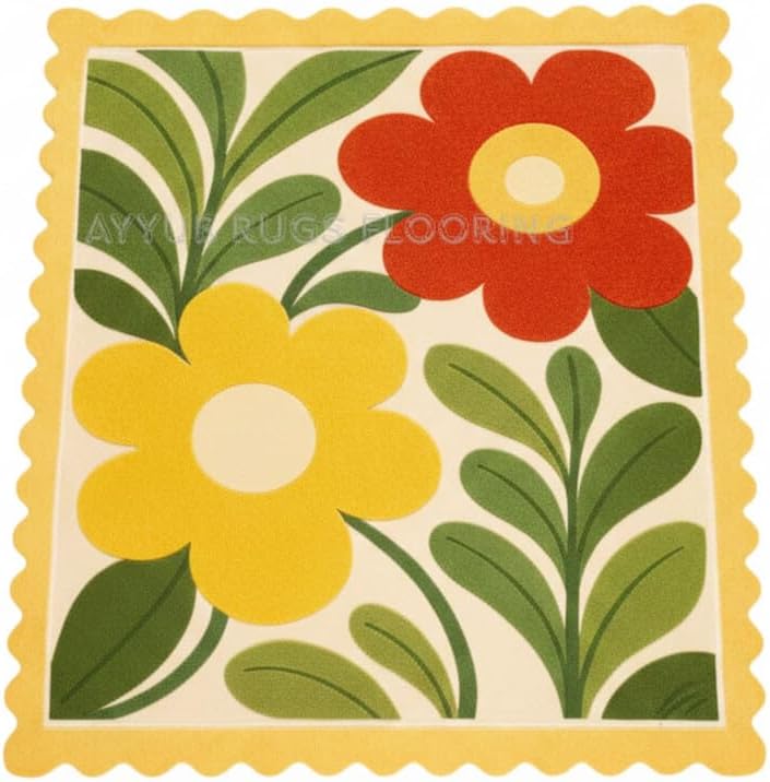 Hand-Tufted Wool Floral Pattern Area Rug with Scalloped Finish, Stylish Soft Floor Covering for Living Room, Bedroom, Nursery & Home Decor (Yellow Multi, 10x10 Square)