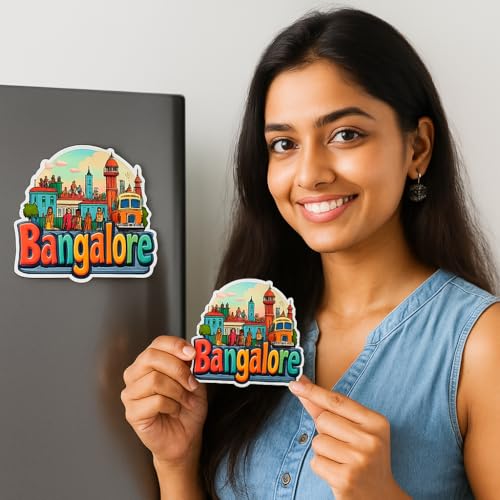 Image of Naxon Bangalore City Theme Souvenir Wooden Fridge Magnet for Refrigerator - Printed Fridge Magnet for Kitchen & Home Decor | Perfect Souvenir Gift | Size 3x3 in | Pack of 1