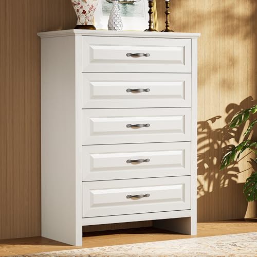 Amada Farmhouse 5 Drawer Dresser for Bedroom with Wood Drawers,