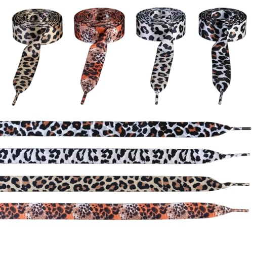 Kaiyzo 4 Pares Cordones Leopardo Ancho Acabado Satinado Elegante Cordones Zapatillas 140 Cm De Largo